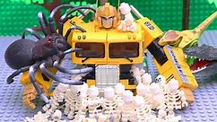 Transformers Bumblebee vs Optimus Prime Stop motion with Longhaul, Lego Skeleton Adventure Story!