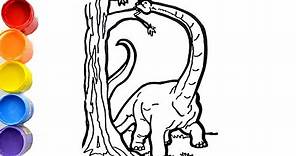 🔴 (Dinosaurios para niños) 🦖Como dibujar y pintar un Diplodocus Cuello largo| Dinosaurio Jurásico