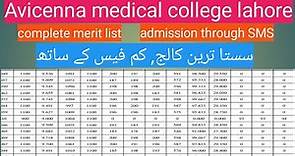 Avicenna medical college merit list and fee structure
