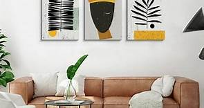 Framed Canvas Wall Art African Ethno Motive Wall Art Set, Abstract Ethno Art, African American Woman Portrait, Black Orange Print, Contemporary Collage, Minimalist (A-3pcs,12x16inchx3pcs)
