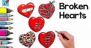 How to draw broken hearts Real Easy for Valentine's Day