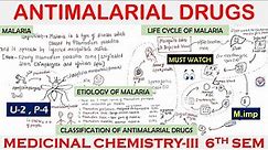 Anti-malarial Drugs | Life cycle of Malaria | Etiology of Malaria & Classification | Med Chem-3 U-2
