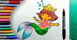 Cómo Dibujar y Colorear a Dora la Exploradora Sirena Paso a Paso Fácil para Niños y Principiantes