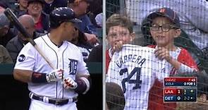 Young fan changes into a Cabrera jersey