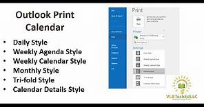 Outlook - Printing Your Calendar and the Options Available
