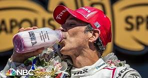 Indy 500: Helio Castroneves kisses the bricks, rides lift to IMS Victory Circle | Motorsports on NBC