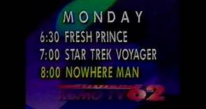 KSMO-TV, Ch. 62, Kansas City, MO, Monday Primetime Schedule & Voiceover, Circa 1995