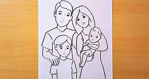 Family Drawing Easy || How to Draw Family With 4 Members
