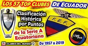 Los 57 TOP CLUBES DE ECUADOR - Clasificación Histórica por puntos de Serie A Ecuatoriana 1957 a 2019