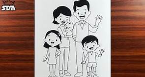 Family drawing easy | how to draw simple family | family with 5 members | family easy drawings