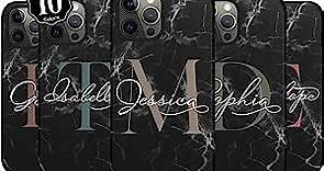 Custom Monogram Initial Black Marble Case, Personalized Name Case, Designed ‎for iPhone 15 Plus, iPhone 14 Pro Max, iPhone 13 Mini, iPhone 12, 11, X/XS Max, ‎XR, 7/8‎