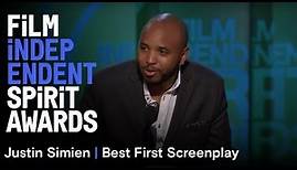 Justin Simien wins Best First Screenplay at the 30th Film Independent Spirit Awards