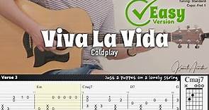 Viva La Vida (Easy Version) - Coldplay | Fingerstyle Guitar | TAB + Chords + Lyrics