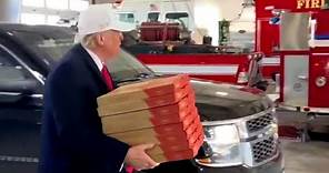 Donald Trump delivers pizza to firefighters in Iowa