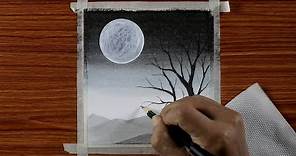 Easy Black and White Landscape Drawing for Beginners with Oil Pastels - Step by Step