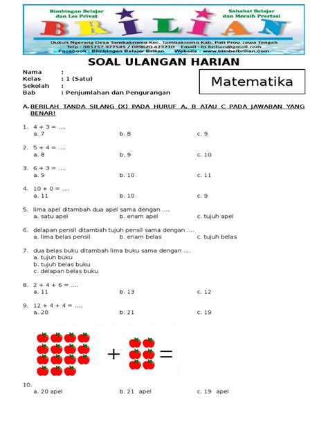 Soal Pilihan Ganda MTK Kelas 3 SD Semester 1