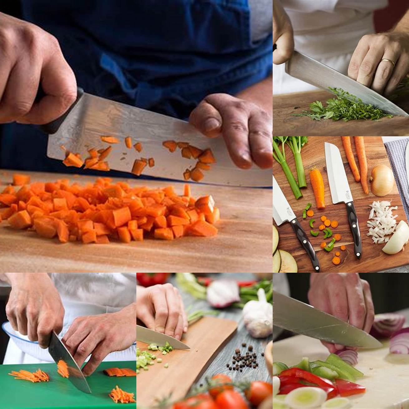 1 Chefs knife in action while cutting vegetables