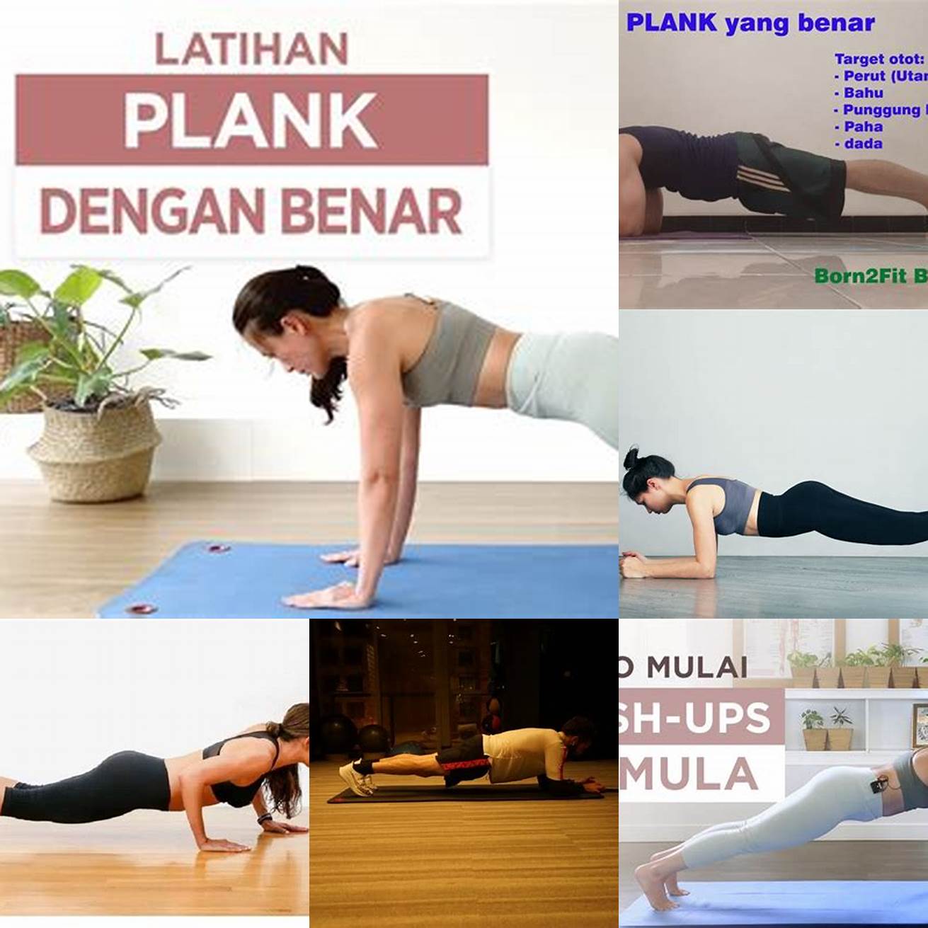 1 Mulailah dengan posisi badan dalam posisi plank atau push up position lengan dan kaki lurus dan tangan sejajar dengan bahu