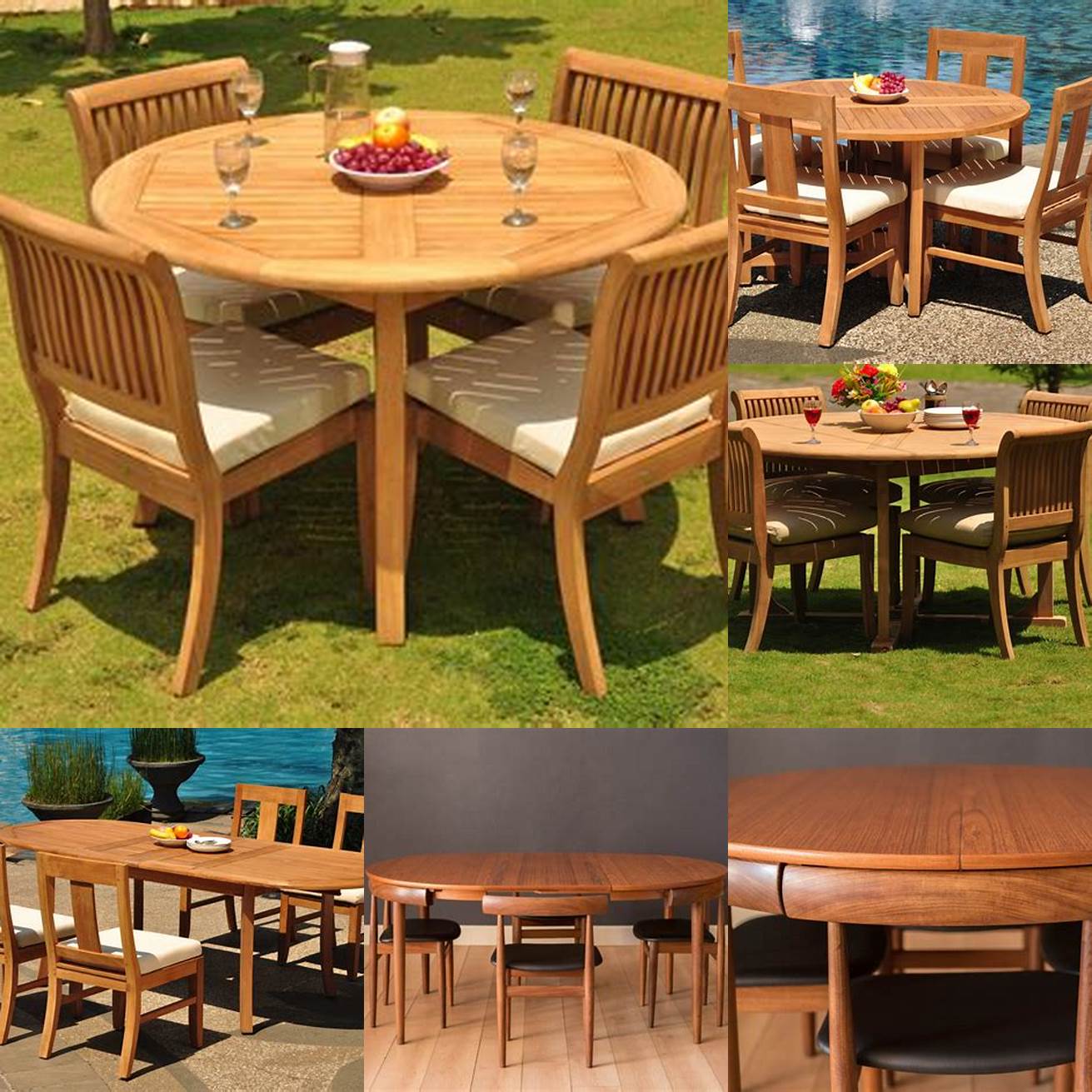 1 Round Teak Table with Armless Chairs