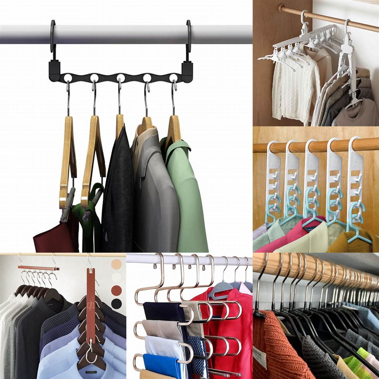 1 Use space-saving hangers Use slim hangers that take up less space in your closet