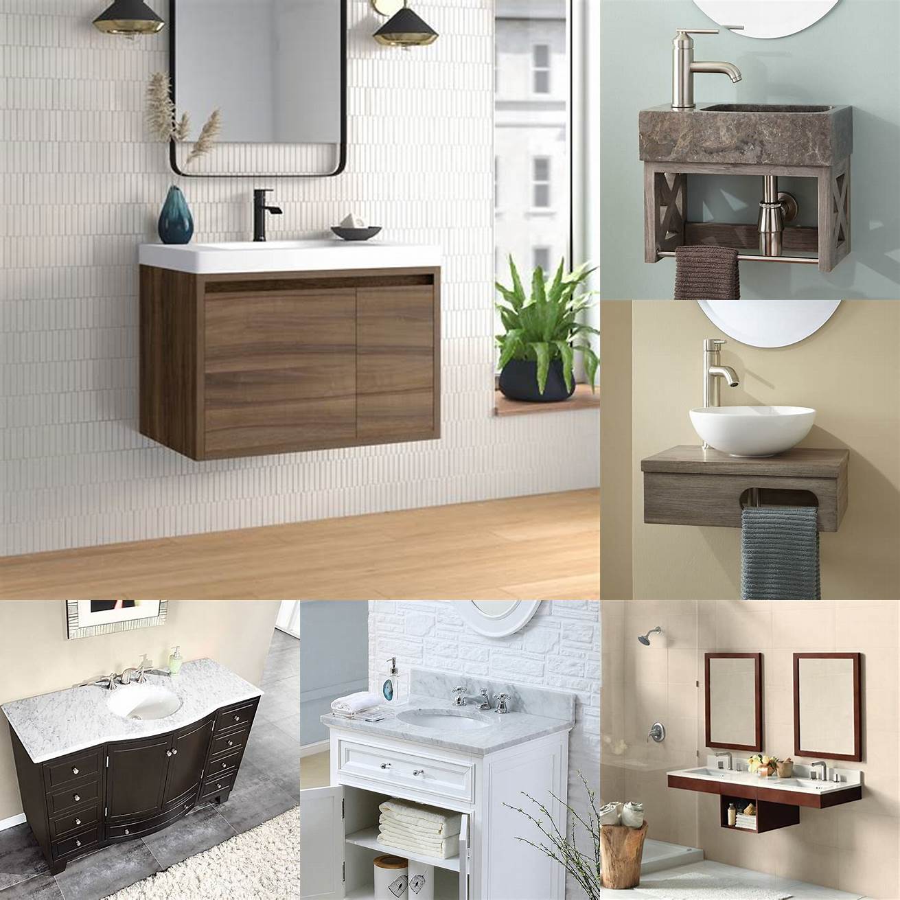 1 Wall-mounted petite vanity with a marble countertop