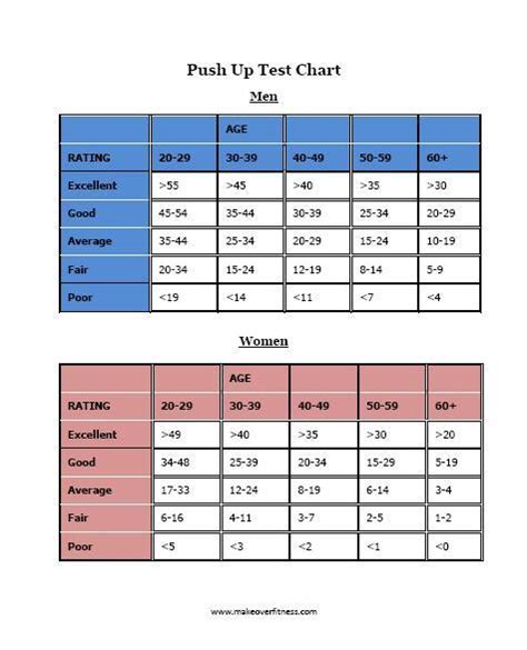 1 Minute Push Up Test Chart
