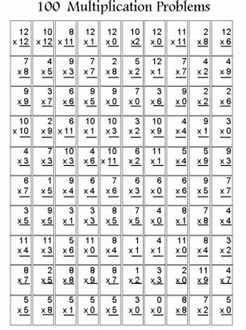 100 Multiplication Problems Printable