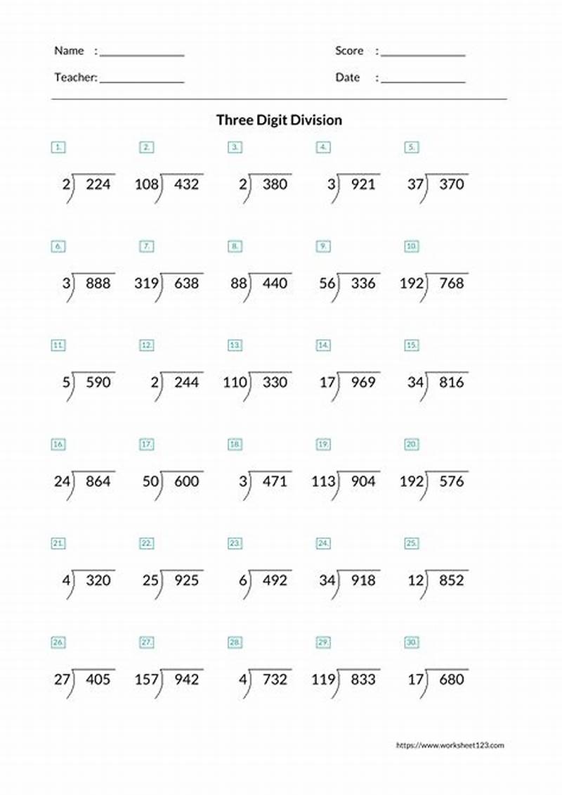 100 Problems Three Digit Division Coloring Worksheets