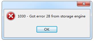 1030 Got error 28 from storage engine