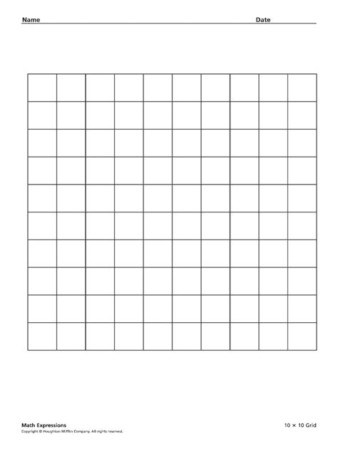 10x10 Printable Grid