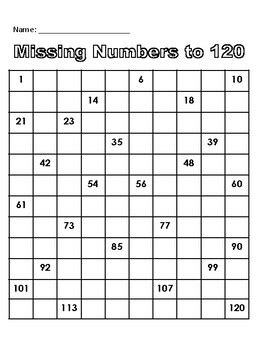 120 Chart With Missing Numbers