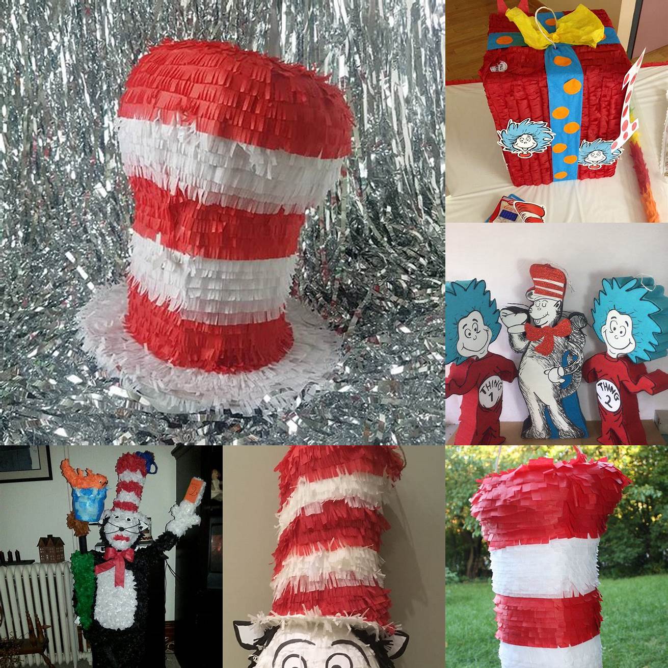 2 Cat in the Hat Pinata hanging from a tree