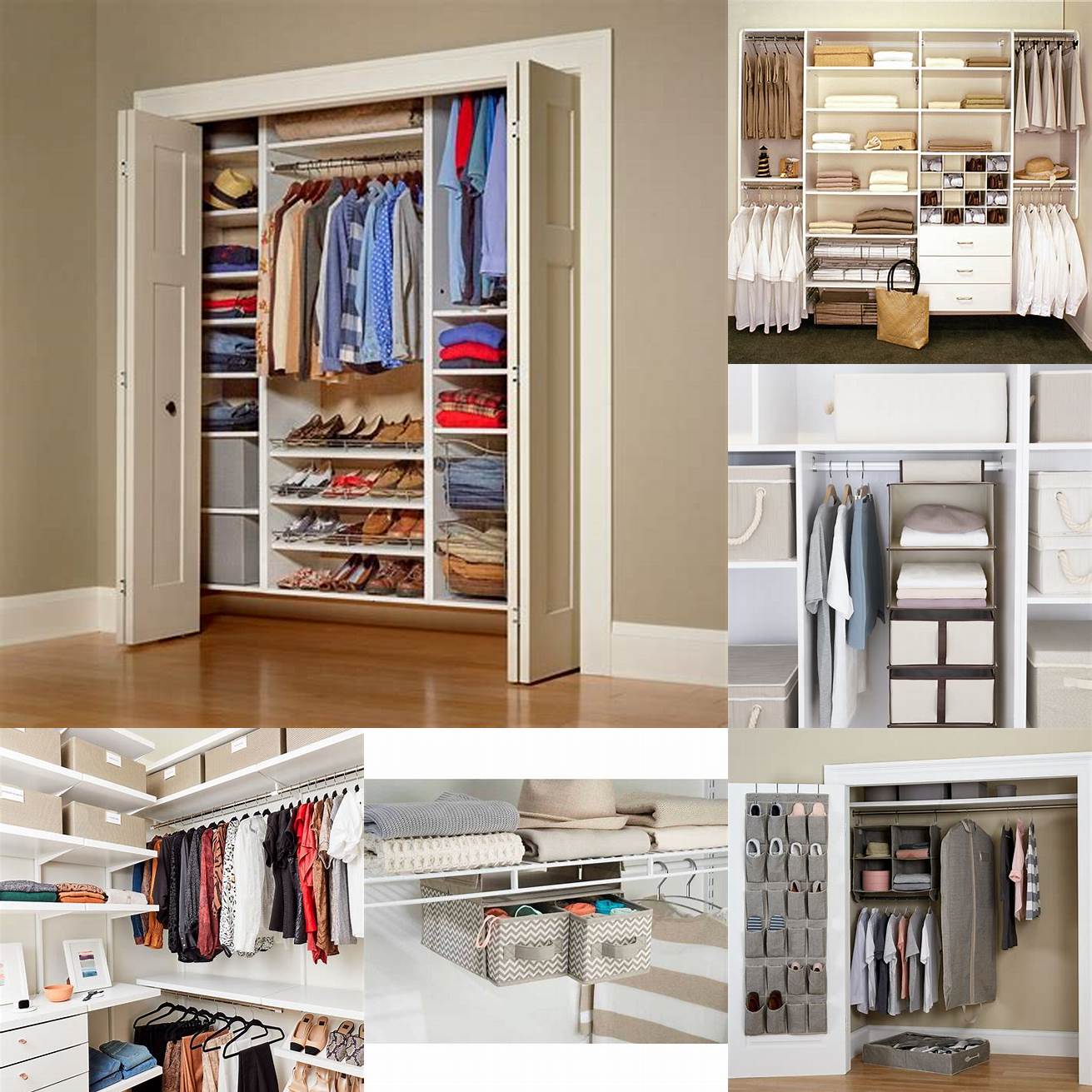 2 Closet Organizer a set of shelves rods and drawers that can be installed inside a closet to maximize its storage space