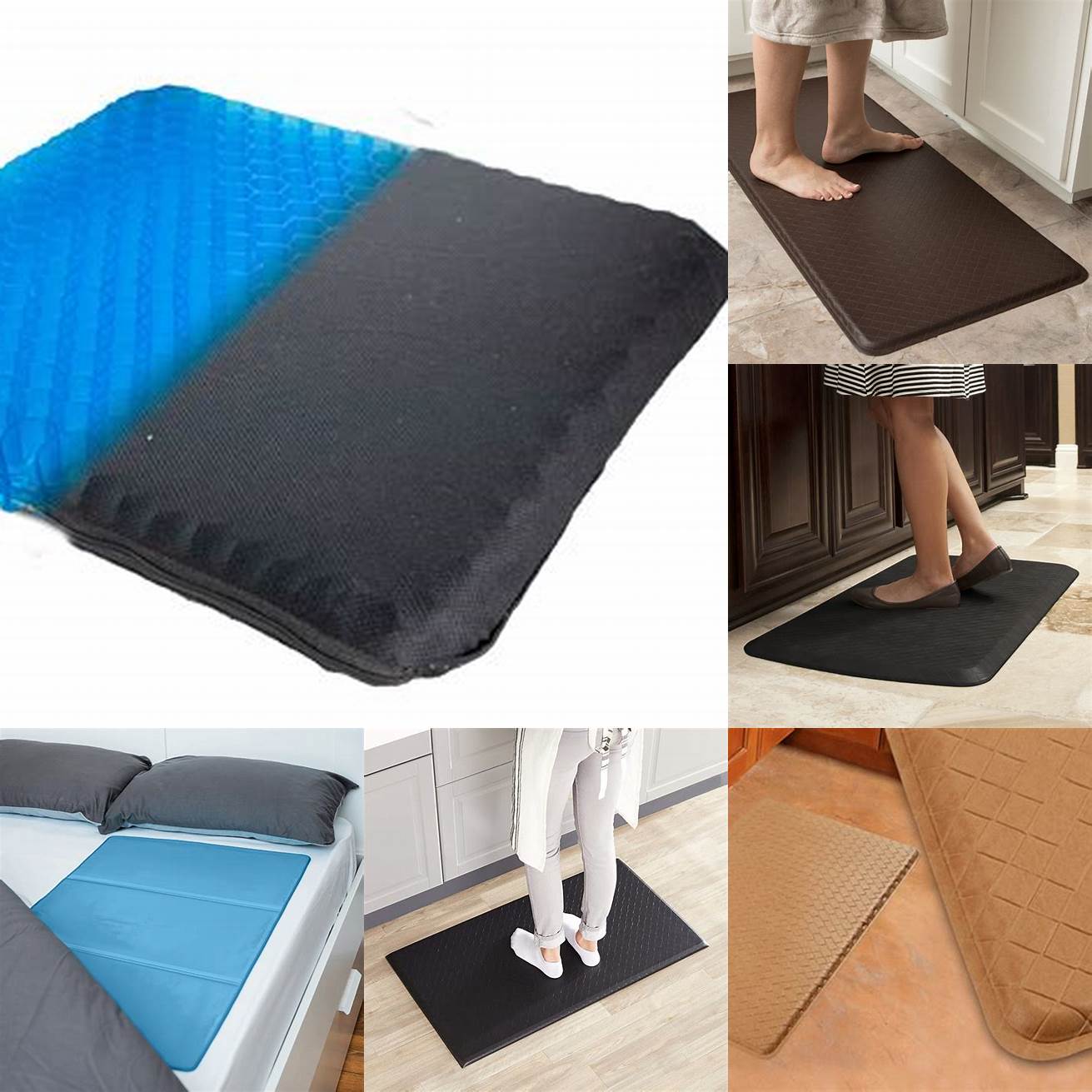 2 Gel Mats These mats are filled with gel and provide extra cushioning and support They are ideal for people with foot and leg problems