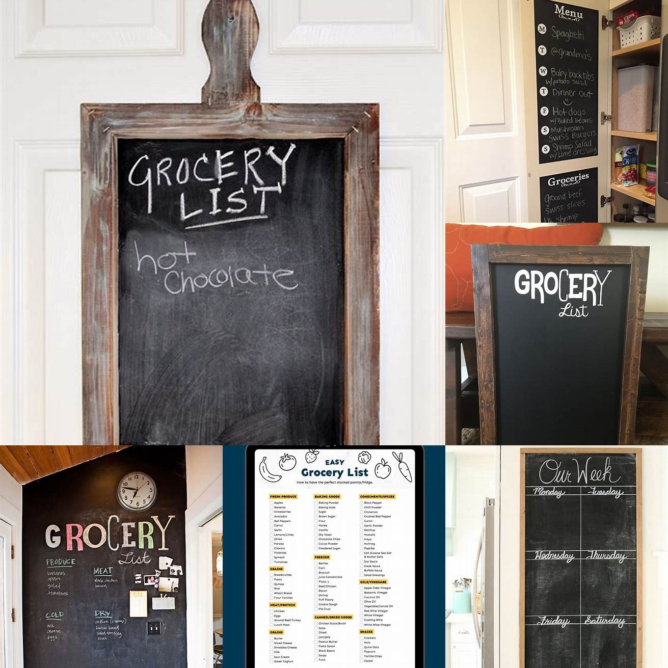 2 Grocery List The kitchen chalkboard is also a great place to write down your grocery list As you run out of items during the week you can add them to the list on the board This makes it easy to see what needs to be purchased during your next grocery run