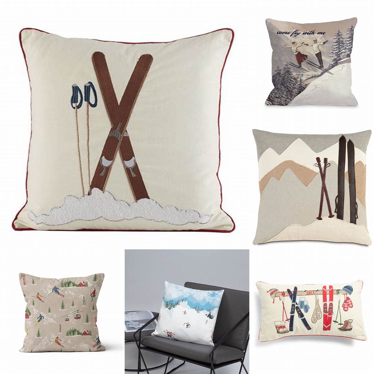 2 Ski-Themed Pillows and Blankets