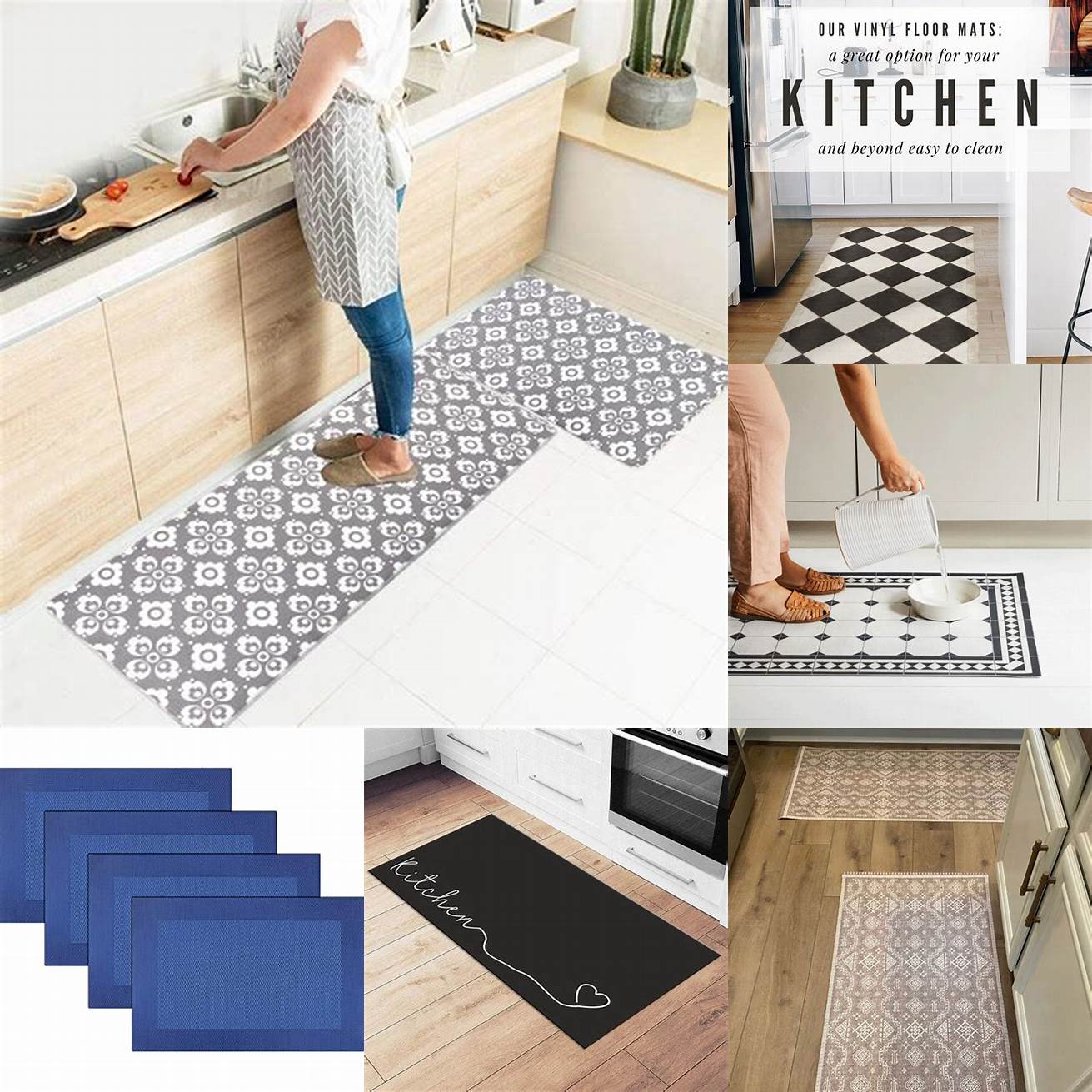 2 Vinyl Vinyl mats are lightweight easy to clean and come in different colors and designs They are ideal for home kitchens