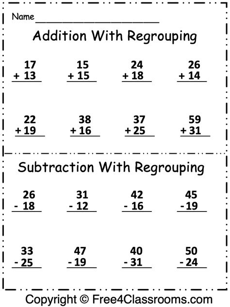 2 Digit Addition And Subtraction With Regrouping Printable Worksheets