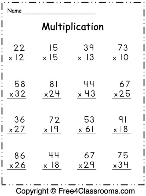 2 Digit Multiplication Worksheets Printable