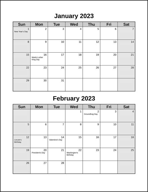 2 Month Printable Calendar Free
