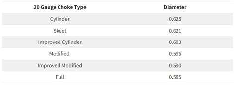 20 Gauge Choke Chart