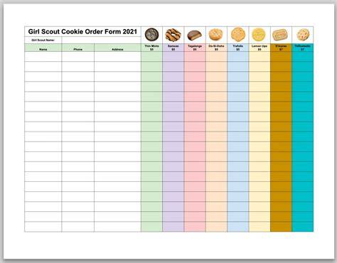 2019 Girl Scout Cookie Order Form Printable