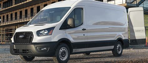 Front view of a 2023 Ford Transit van in a professional setting