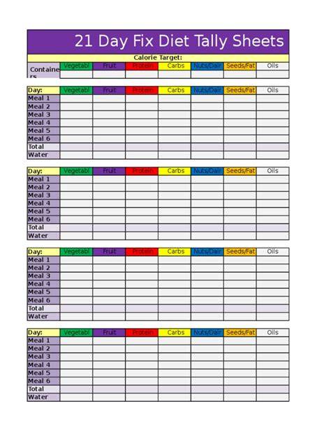 21 Day Fix Free Printable Tally Sheets