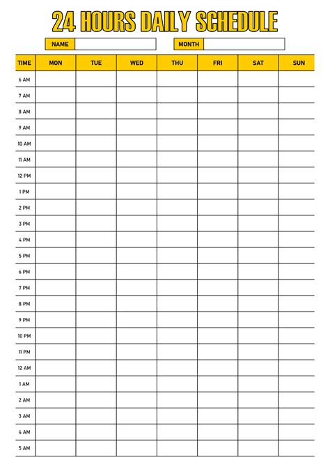 24 Hour Daily Schedule Template