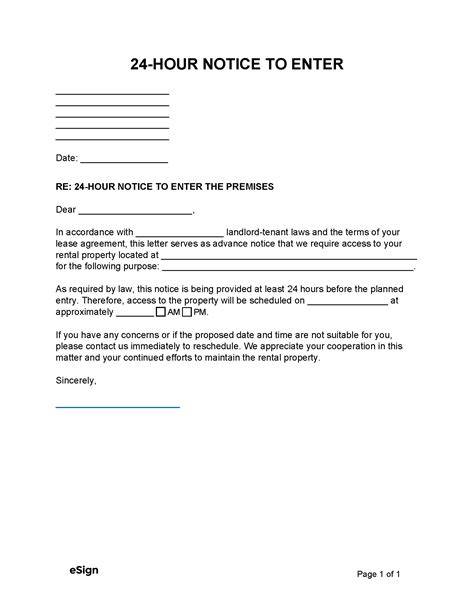 24 Hour Notice To Enter Template