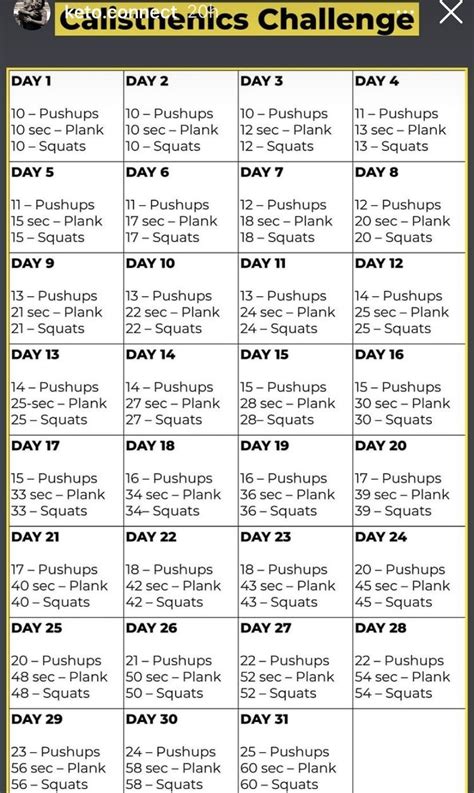 28 Day Calisthenics Challenge Free Printable