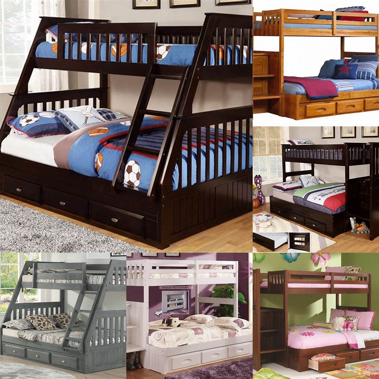 3 Discovery World Furniture Twin Over Full Staircase Bunk Bed This bunk bed comes with built-in stairs for safety and storage options