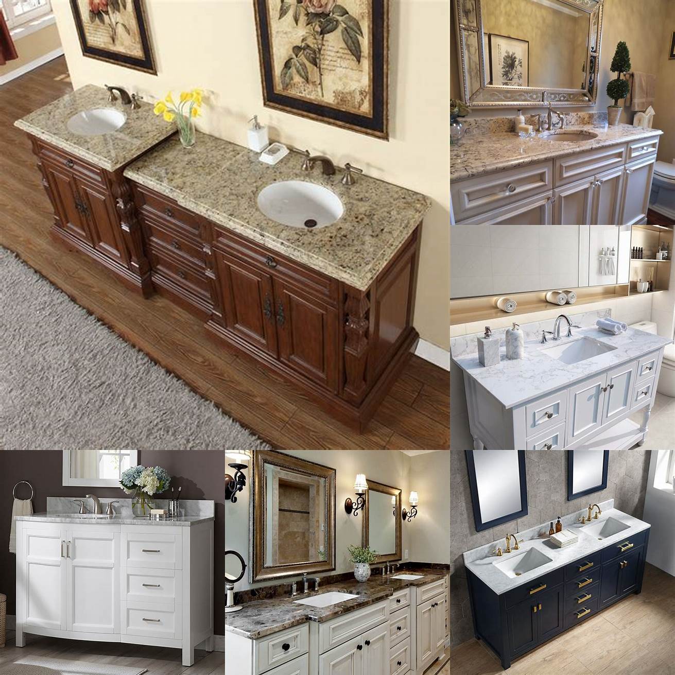 3 Double sink vanity with marble countertops