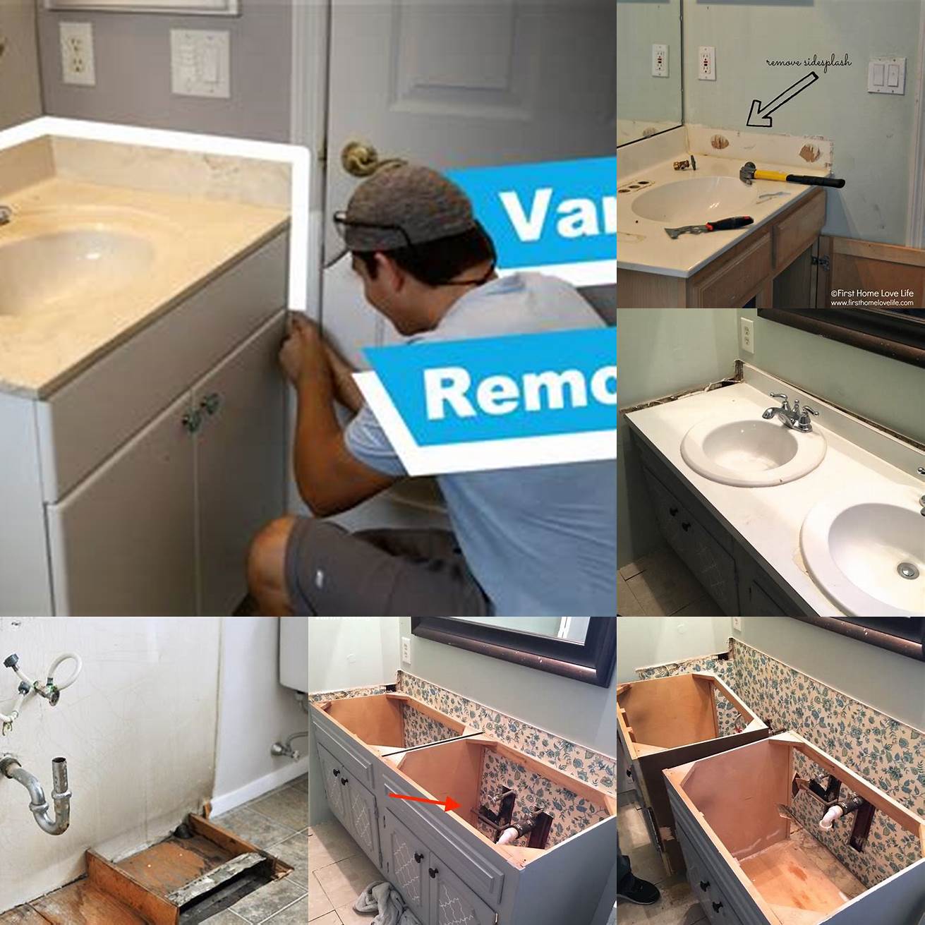 3 Remove Old Vanity Carefully remove your old vanity making sure not to damage any plumbing